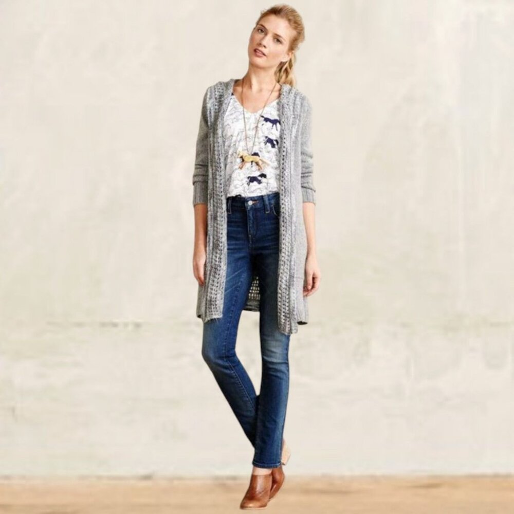 Angel of the North Anthropologie Ombre Stitch Hooded Sweater M Longline Cardigan
